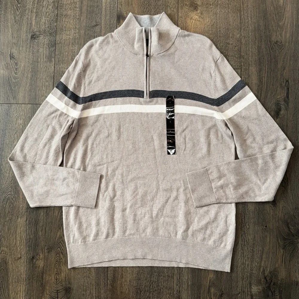 Banana Republic Sweater Mens L Tan 1/4 Zip Long‎ Sleeve Knit Casual Capsule